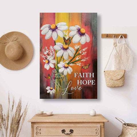 Faith Hope Love Butterfly Flowers Christian Wall Art