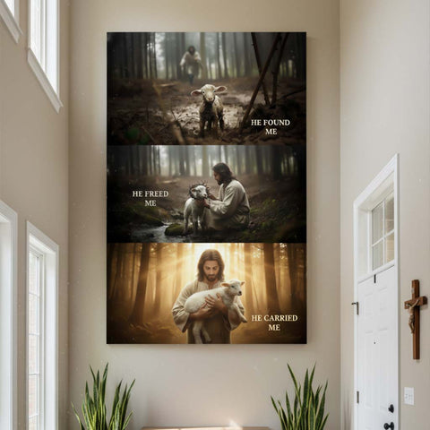He Found Me – Christian Canvas Print of Jesus and the Lamb