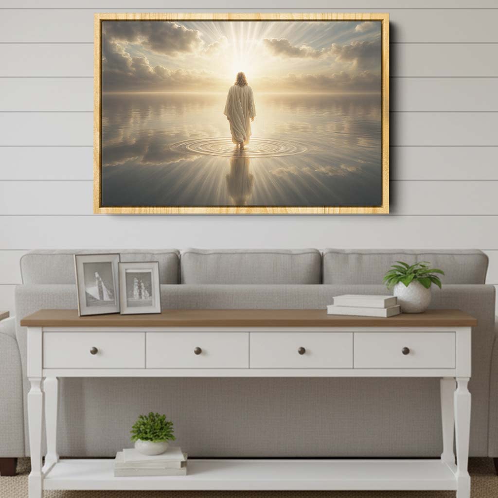 Jesus Walking Toward the Light Christian Framed Canvas Wall Art – CupCus