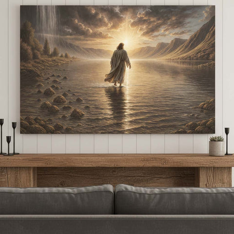 Jesus Walks on Water Toward the Light Christian Canvas Wall Art