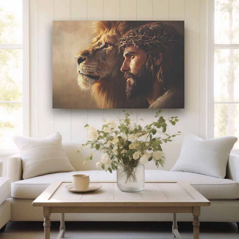 Jesus and Lion Canvas Wall Art – Strength & Sacrifice