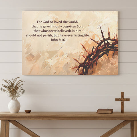 John 3:16 Crown of Thorns Christian Canvas Wall Art Gift