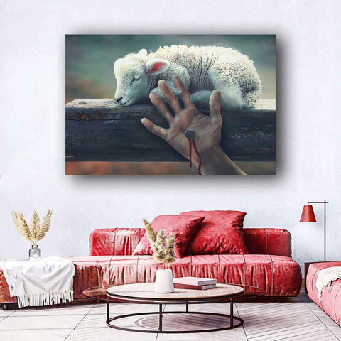 A Lamb Resting On Cross With Jesus Christian Wall Art
