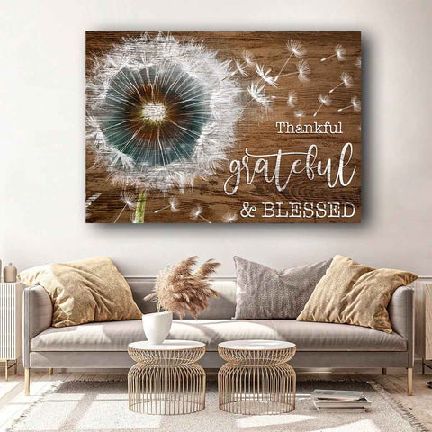 Thankful Grateful Blessed Sign Dandelion Art