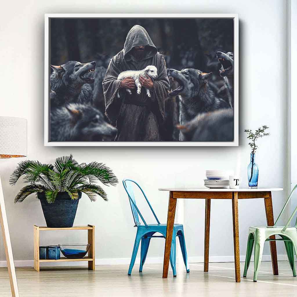 Good Shepherd Protecting Lamb from Wolves Christian Wall Art – CupCus