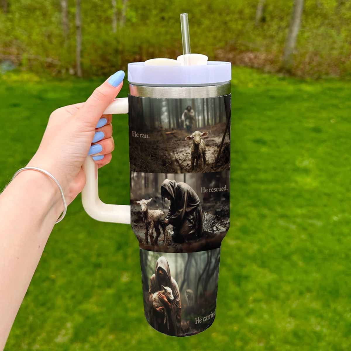 He Ran He Rescued Images He Ran He Rescued He Carried Christian Tumbler 40oz Tumbler – CupCus