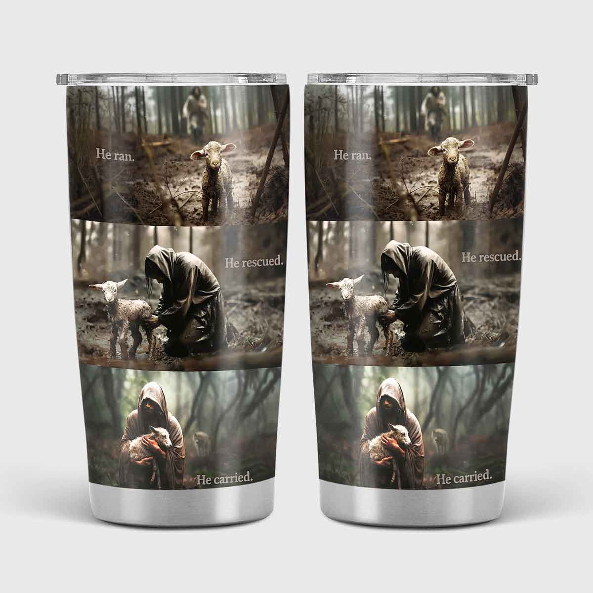 He Ran Christian Picture He Ran He Rescued He Carried Christian Tumbler – CupCus