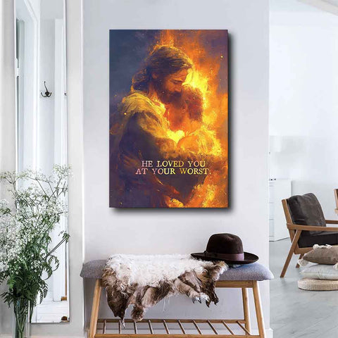 He Loved You At Your Worst Christian Canvas Wall Art