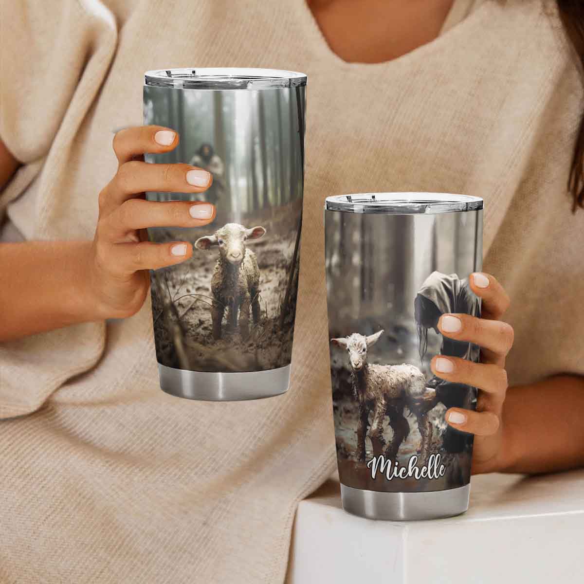 Jesus Ran and Rescued a Lost Lamb Christian Tumbler – CupCus