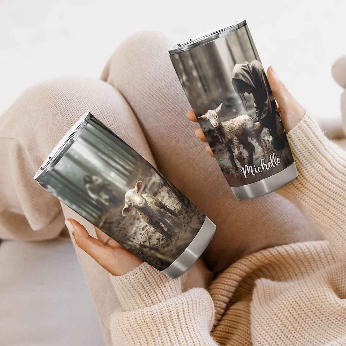 Jesus Ran and Rescued a Lost Lamb Christian Tumbler – CupCus