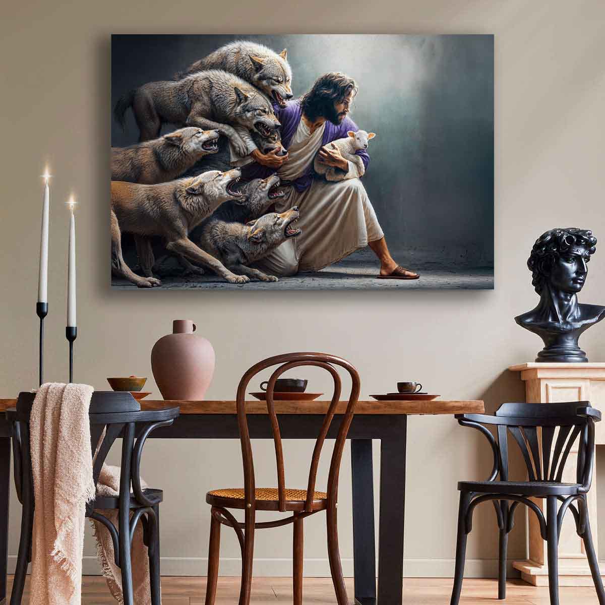 Jesus Guards the Lamb Against Wolves Landscape Wall Art – CupCus