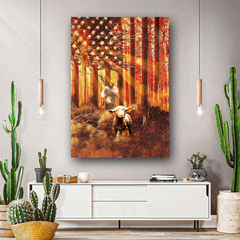 Jesus Running After A Lost Lamb American Flag Christian Wall Art