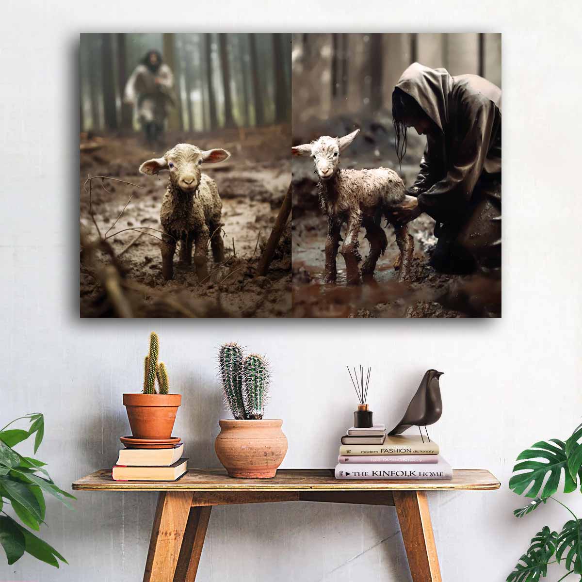 He Ran Christian Picture Jesus Ran and Rescued a Lamb Wall Art – CupCus