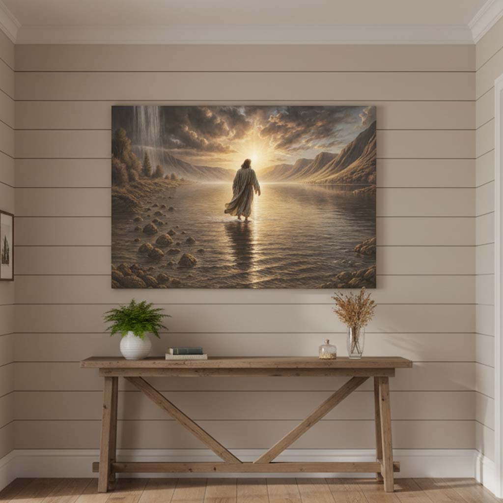 Jesus Walks on Water Toward the Light Christian Canvas Wall Art – CupCus