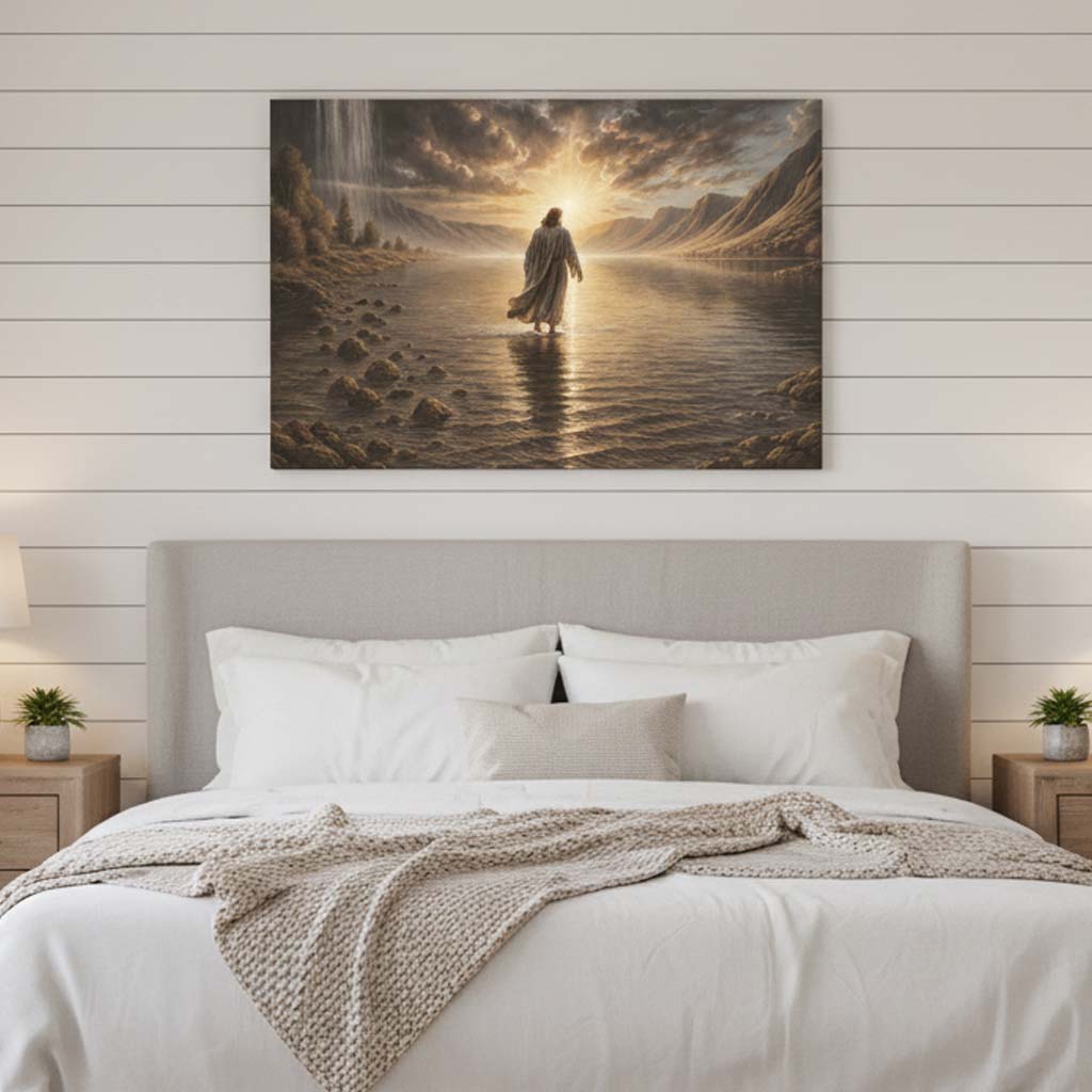 Jesus Walks on Water Toward the Light Christian Canvas Wall Art – CupCus