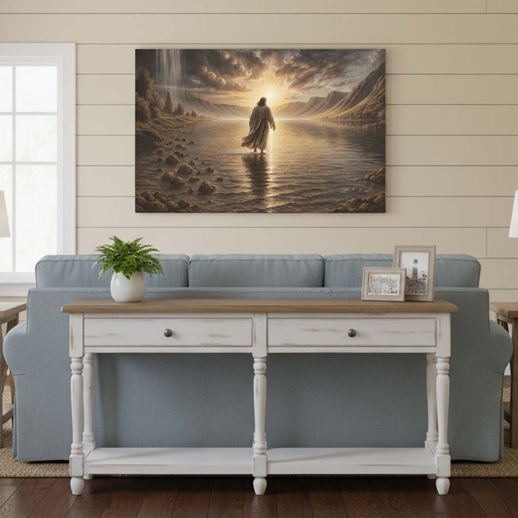 Jesus Walks on Water Toward the Light Christian Canvas Wall Art – CupCus