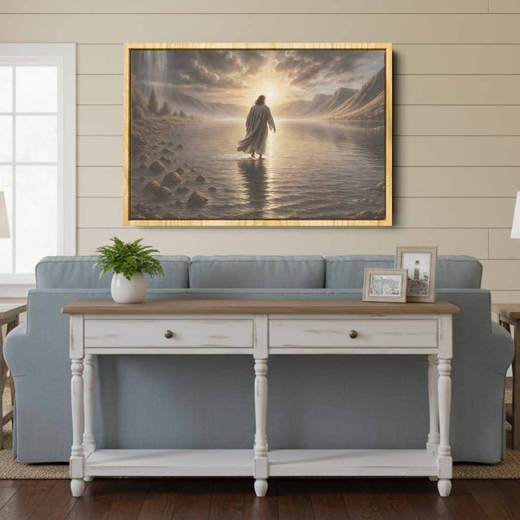 Jesus Walks on Water Toward the Light Christian Framed Canvas – CupCus