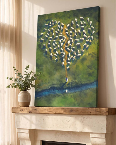 Jesus the Good Shepherd Aerial View — Christian Canvas Wall Art