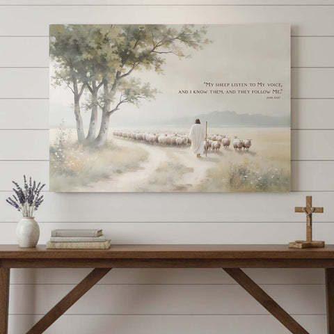 My Sheep Know My Voice - Jesus Leading the Flock Christian Wall Art