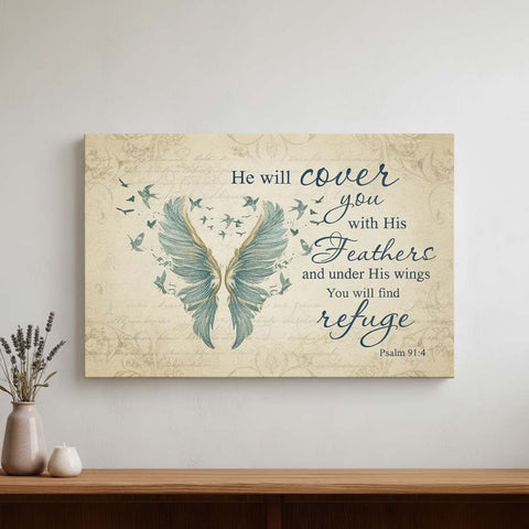 Psalm 91:4 Wings of Refuge Christian Canvas Wall Art