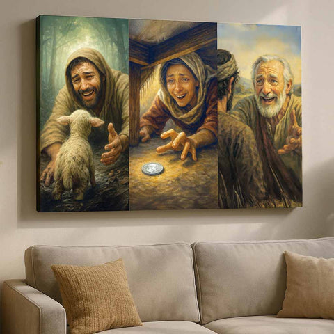 Three Parables of Jesus Canvas, Christian Inspirational Wall Art